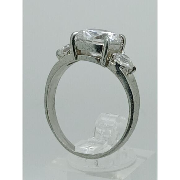 Vintage 5CT White Gold Plated Round Heart Shaped 3-Stone Ring Size 11 - Picture 8 of 10